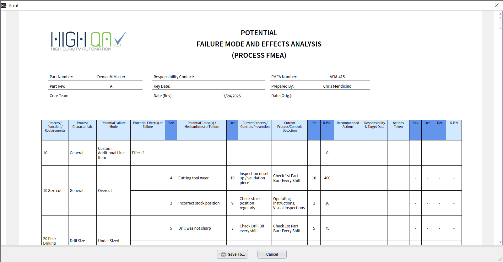 8. Im Pfmea Print Simplify and automate manufacturing quality processes with High QA software